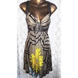 NWT Sky Sz Med Silk and Leather Gladiator Style Empire Waist Dress